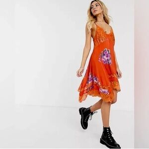 Free people orange Floral Lace Trim Dress, size small